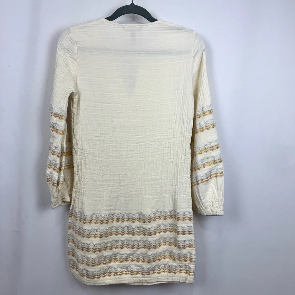 BCBGMAXAZRIA Keely Tunic Dress Long Sleeve Metallic Stripe Boho Notch Neck Sz XS - Picture 4 of 12